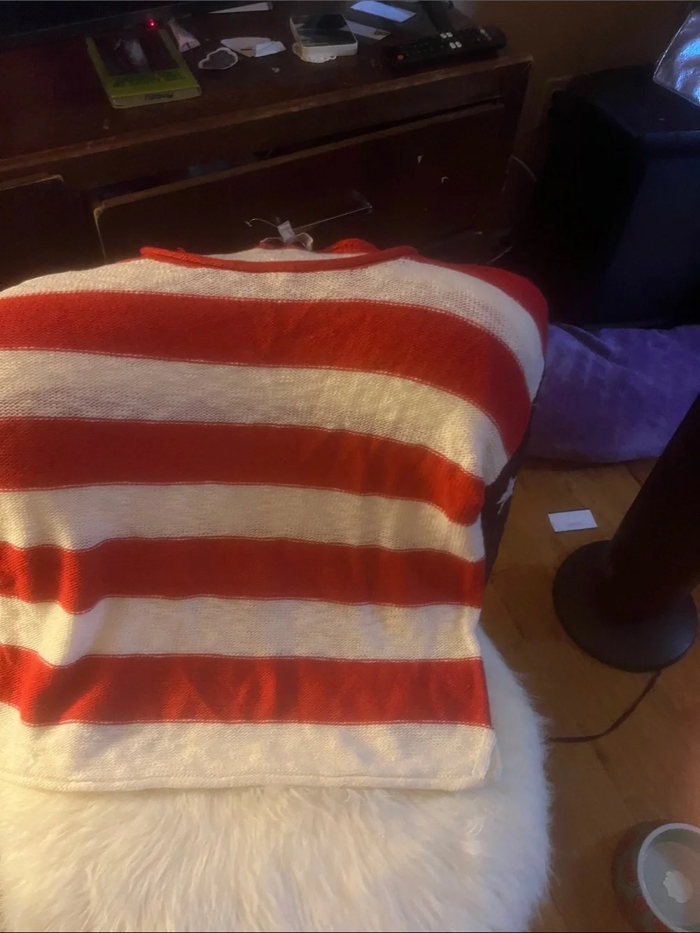 Soft Striped Red & White Star Sleeve Sweater